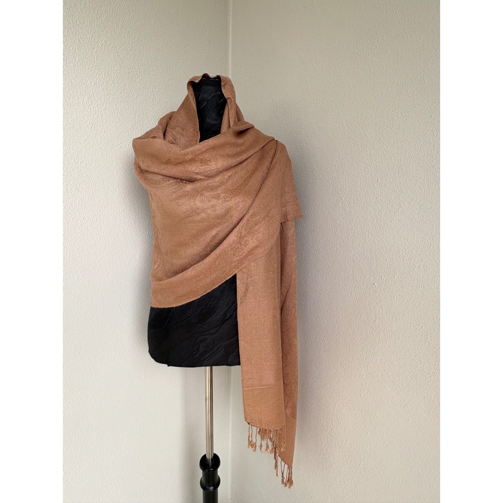 Pashmina Paisley Cashmere Silk Wrap Scarf Women OS Tan